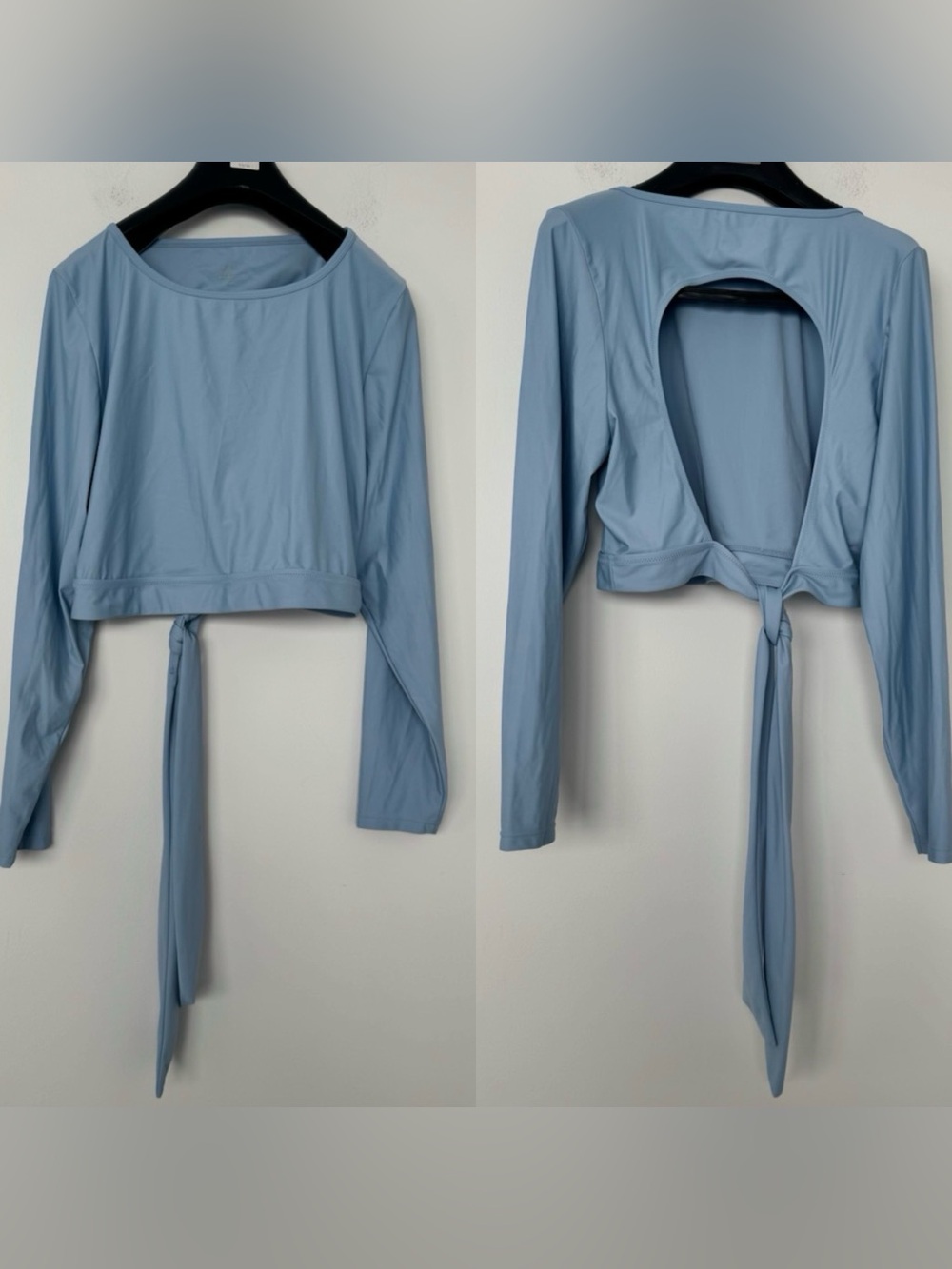 J.Crew Active Cropped Long Sleeve Rash Guard Tie Back Open Back Blue Swim Top 2X